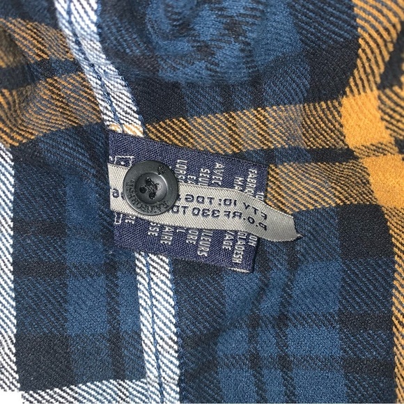 Rainforest Plaid Flannel Shirt Jacket Corduroy Blue Orange Men's Size Medium - Picture 10 of 10
